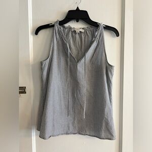 LOFT Women’s SP Seer Sucker Stripe Cotton Tank Fringe Ties Blue White